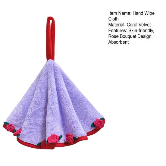 Rose Bouquet Hand Towel Hanging Hand Wipe Cloth Absorbent Decorative Hand Towel with Hanging Loop for Kitchen Bathroom