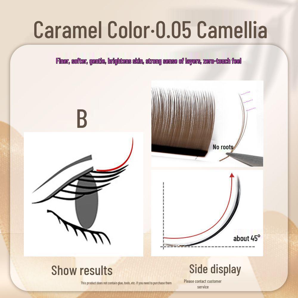 0.05 Caramel Brown Fox-like Eyelash Extensions - Matte, Soft, No-Root Shedding, Chinese-Style, Salon-Quality Camellia Lash