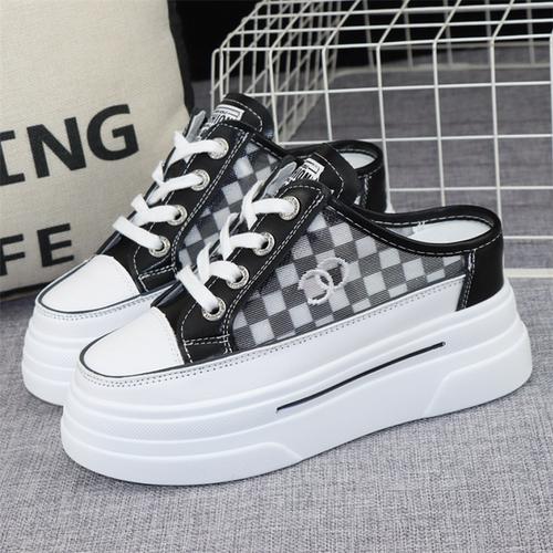 

Модные женские туфли на толстой подошве высотой 8 см, лето 2024 г., новый стиль, повседневная обувь без каблука, с внутренним увеличением, женская вулканизированная обувь 40 чёрный