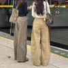 High-Waisted Wide-Leg Khaki Pants - Women's Casual Workwear, Floor-Length, Fits 5'9" to 5'11"