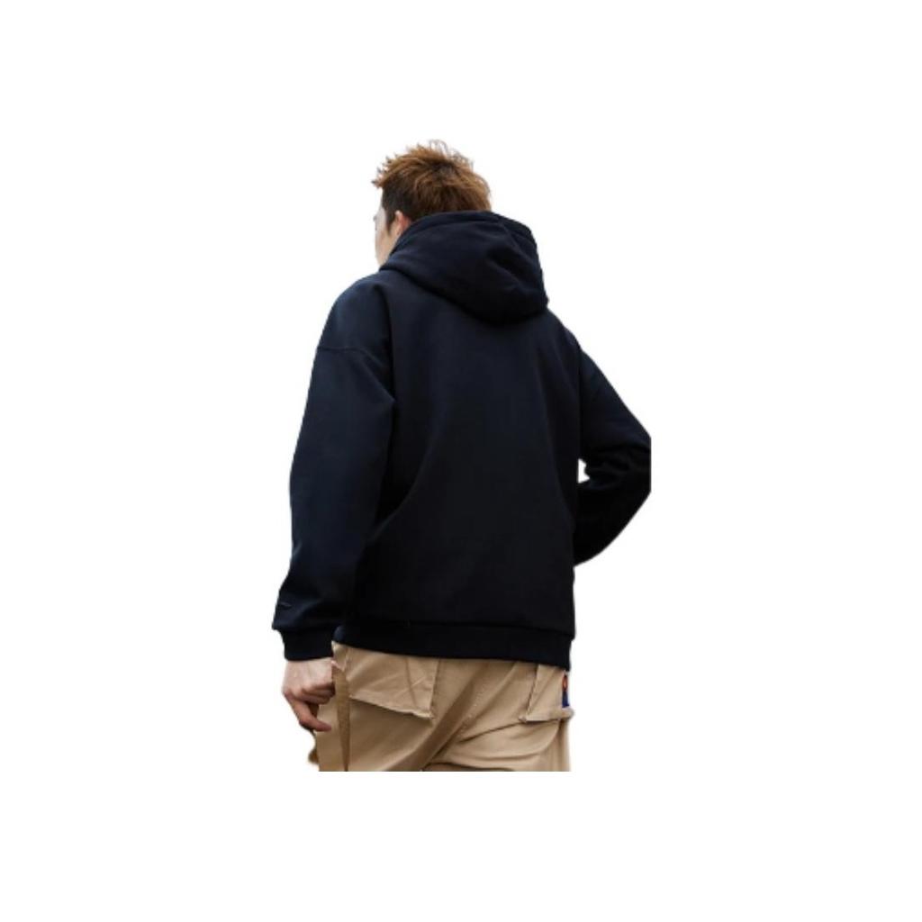 Li-Ning Solid Color Printed Chinese Character Hoodie With Long Sleeves Unisex Hoodie Black AWDSB19-3