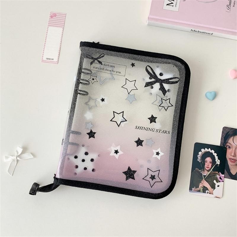 Clear Photo Album Case With Zippered Closures PVC Binder 6 Rings Cover For Kpop Fan Small Card Organization Protectors