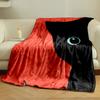 Black cat silhouette with teal eye and whiskers on a red background. for all seasons blanket lunch break throw gift