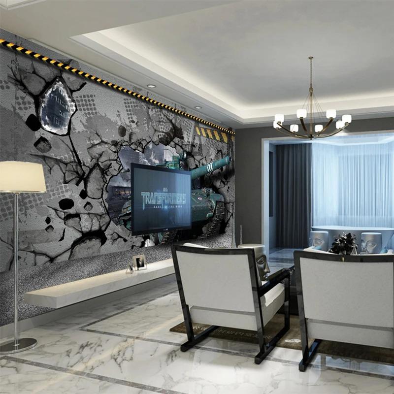 3d Tank Broken Wall Mural Living Room Children Boy's Bedroom Background Wall Wallpaper Home Decor