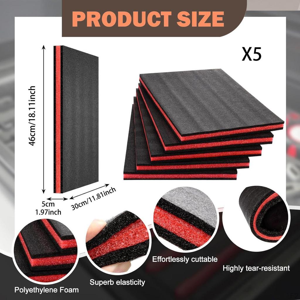 5 Pieces Tool Box Foam Inserts Sheets Shockproof Hard Case Storage for Cabinets