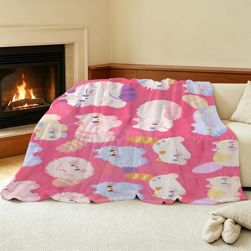 Lightweight Flannel Blanket - Cute Cat Pattern Soft Warm Throw, Cozy for Home, Ideal for Bay Window Decor, Halloween & Christmas