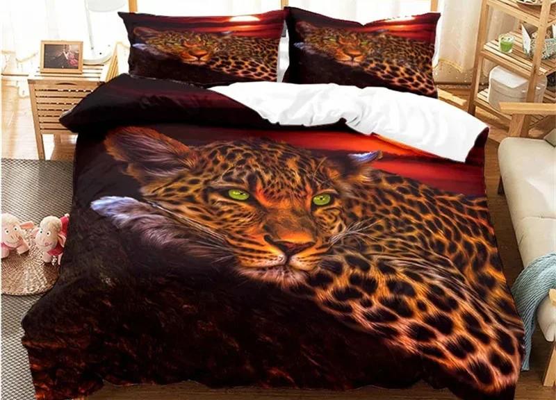 Animal Leopard Pattern Duvet Cover Set Bedding for Adult Kids Full Size Bed Set Comforter Cover,1 Duvet Cover and 2 Pillow Shams