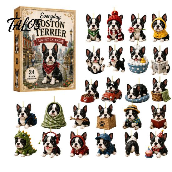 Weihnachts-Adventskalender Terrier Hund Countdown-Kalender, 24 Stück Acryl-Schmuck Hängende Dekorationen Set für Weihnachtsbaum-Dekoration Und Zuhause Little Dog black