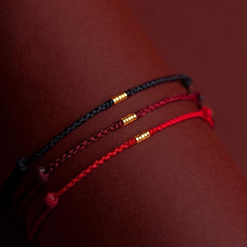 Handcraft Lucky Red Rope Bracelet with Gold Beads Adjustable Length Handchain Bracelets for Women Wrist Wrap Bracelets