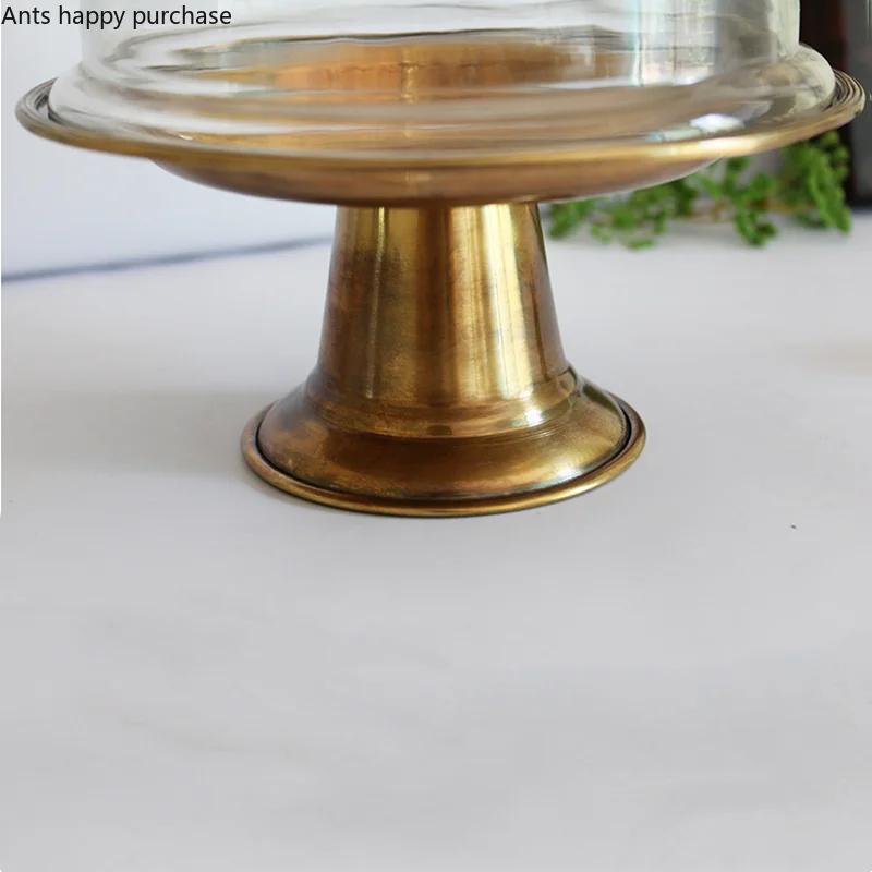 Brass Cake Pan Tall Cake Stand Glass Cover Dim Sum Plate Dessert Plate Fruit Dish Snack Tray Refreshment Tray Display Stand