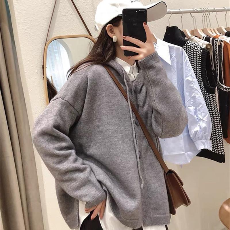 Autumn cardigan loose soft fashion lazy wind sweater jacket hooded knitted sweater top women