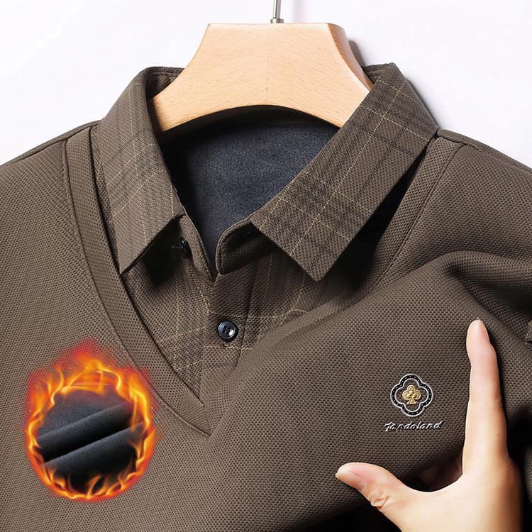 Men's Autumn/Winter Faux Two-Piece Fleece Polo Base Layer Shirt