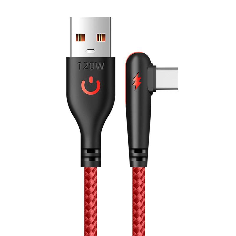 

120W 6A 90-Degree Elbow USB To Type-C Super Fast Charging Cable for 16 15 Pro Max S23 S22 for 14 13 12 Redmi K50 2m красный