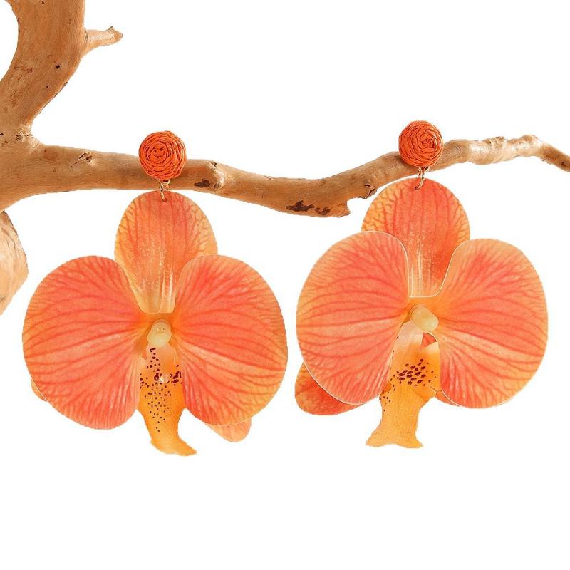 Symulowane Kolczyki z Orchideą Motylkową, Biżuteria Plażowa, Stop, Kolczyki Wiszące z Kwiatami, Akcesoria Jubilerskie, Styl Koreański