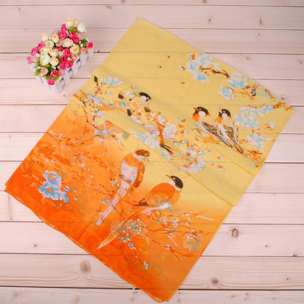 Big Size Shawl Silk Flower Print Muslim Headband High Quality Long Chiffon Scarf Women