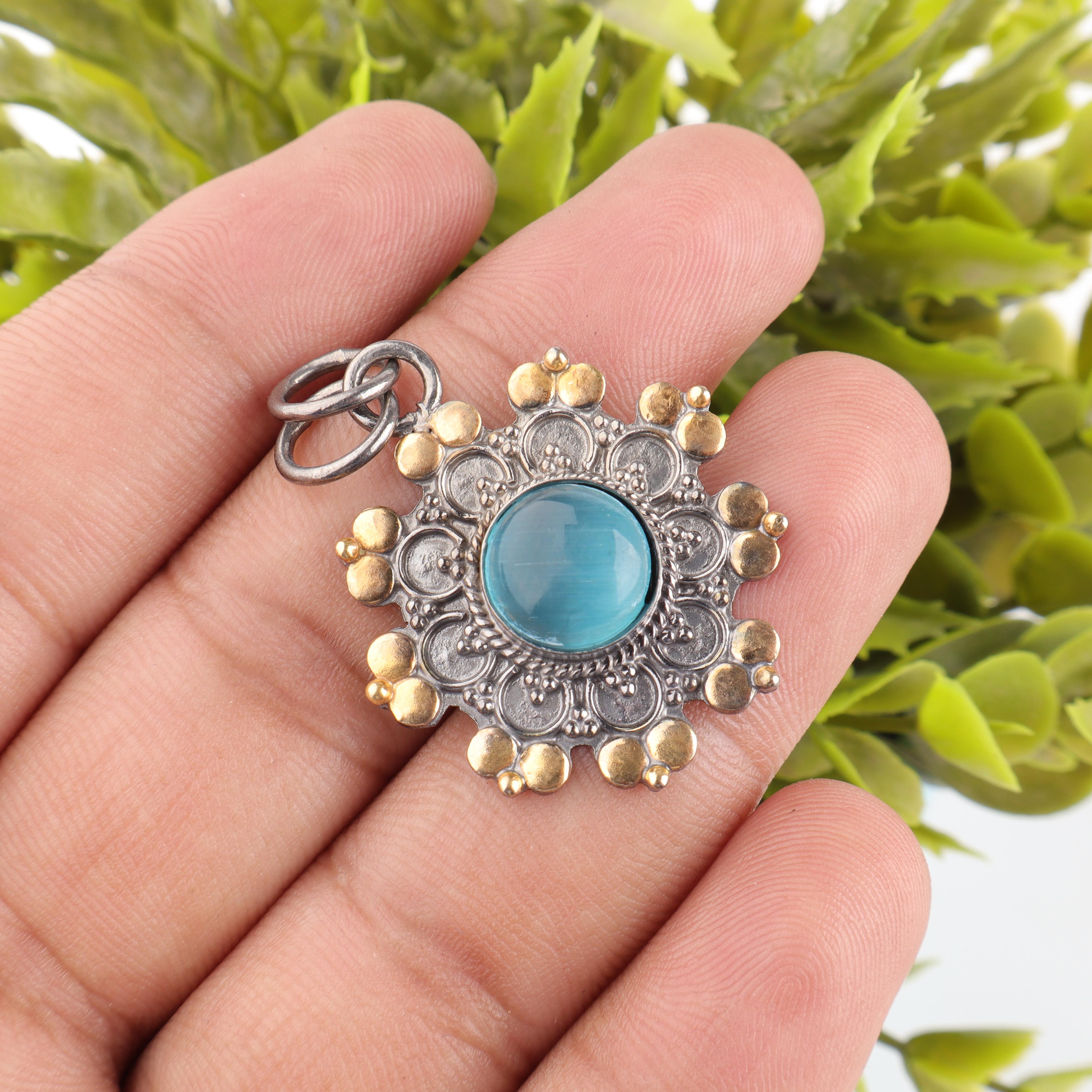 

Кулон с камнем «кошачий глаз» синего цвета, ювелирное изделие из серебра 925 пробы, кулон ручной работы, балансирующее ювелирное украшение, подарок для женщин 1.26 Inches синий