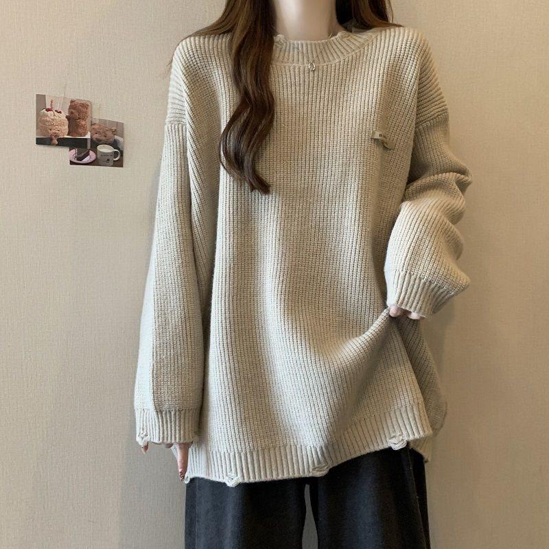 Plus Size Knit Sweater Top for Women - Slimming Loose Lazy Style 3297₽