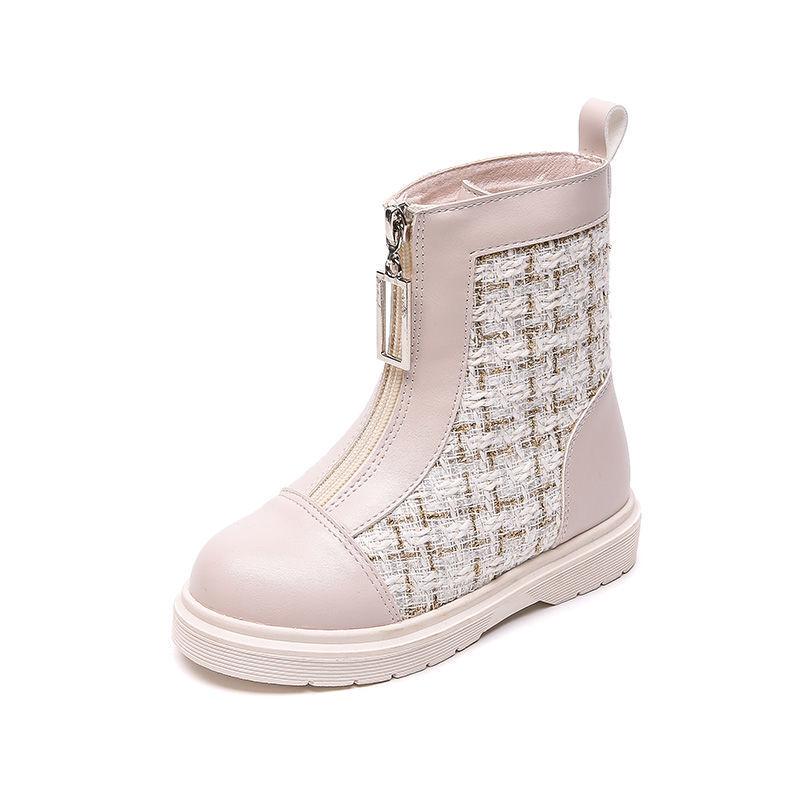 

2025 Girls Genuine Leather Martin Boots - Soft Sole Cotton Ankle Boots for Autumn & Winter in British Style Size 34, 22.1cm