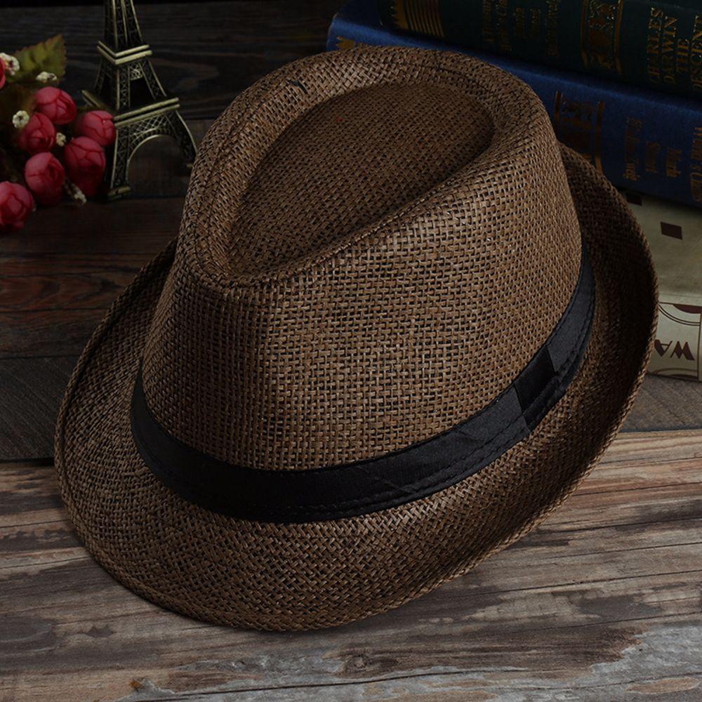 Simple Breathable Men Beach Hats Summer Wide Brim Fedoras Straw Hat Weave Shade Sun Caps