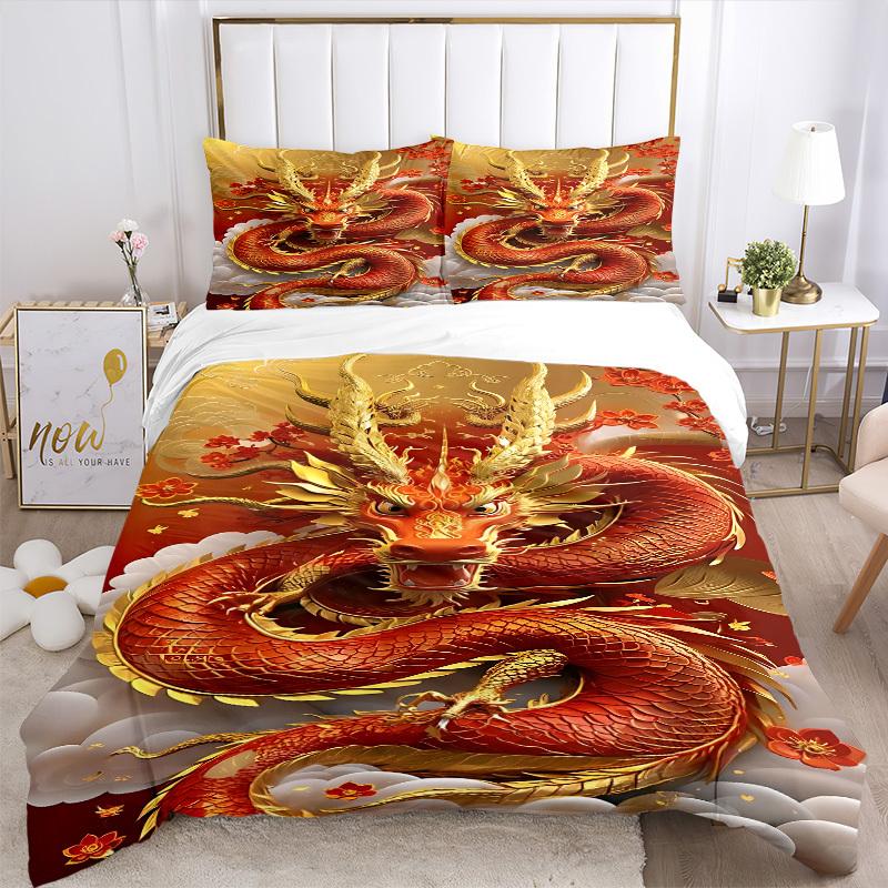 3pcs Dragon Artwork Duvet Cover Set, 1 Duvet Cover + 2 Pillowcases (No Insert), High-Definition Print, Home & Dorm yy251123003