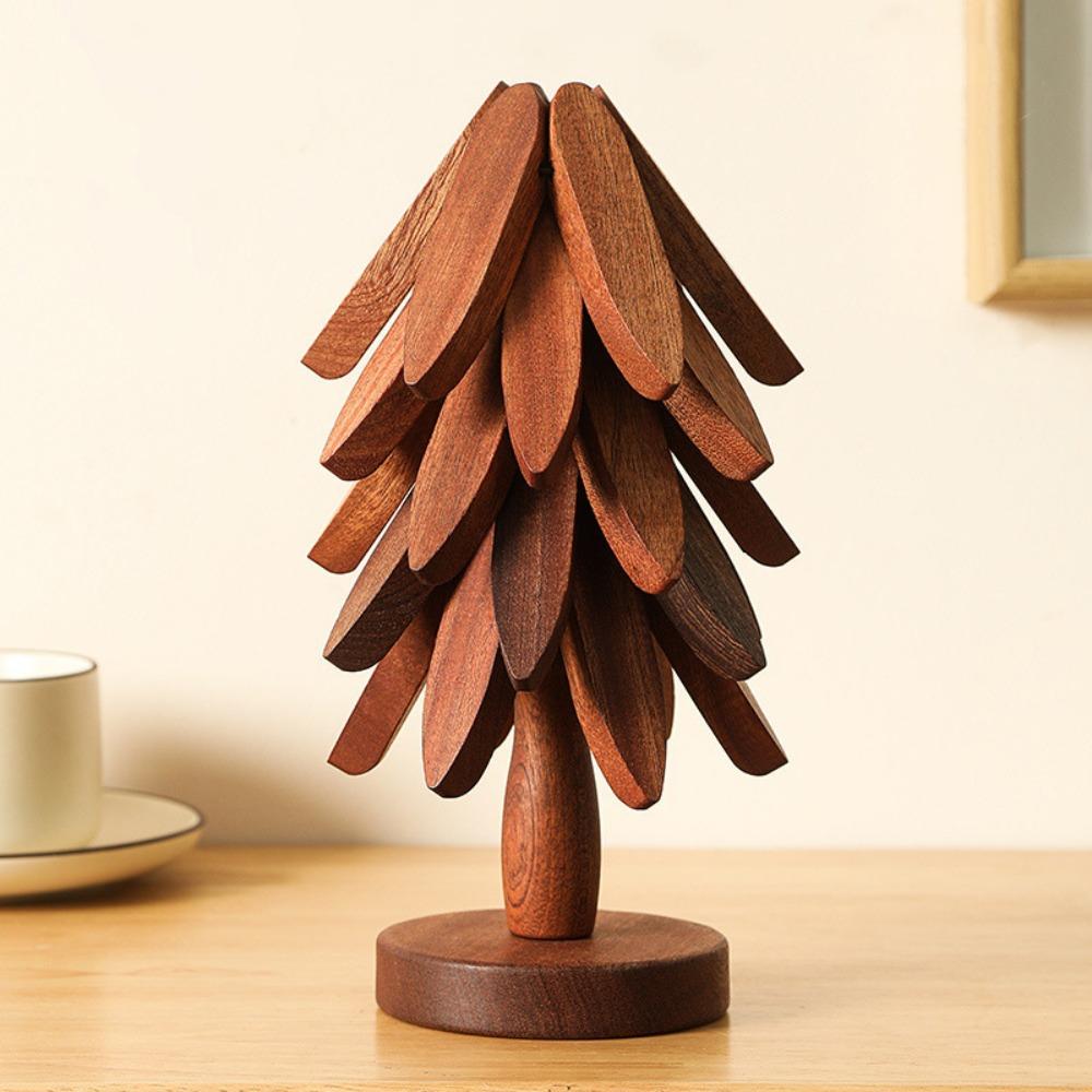 Foldable Wooden Trivets Anti Scald Insulation Pads Multifunctional Christmas Tree Coaster  Kitchen