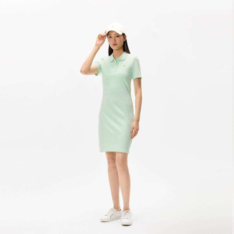 Tommy Hilfiger Classic Casual Old Money Style Slim Fit Polo Dress Women Dresses Light-Green WW0WW43228