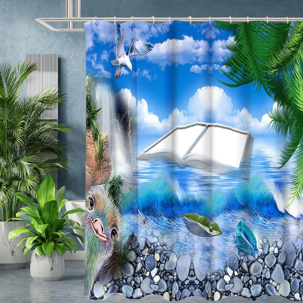 Beach scenery pattern Bathing Curtain  Bathroom Shower Curtain Waterproof With 12 Hooks Home Deco