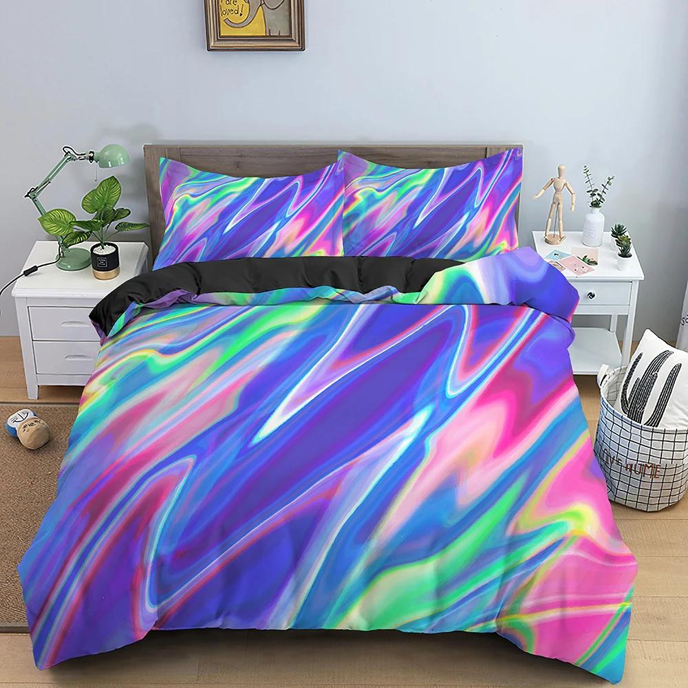 3D abstraktní povlak na přikrývku King Queen Size Barevné vlnité povlečení Set Psychedelický geometrický měkký povlak na přikrývku s povlakem na polštář