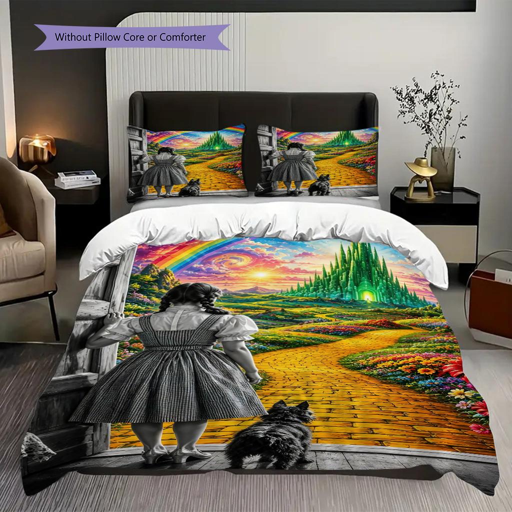 1PC The Wizard of Oz Pattern Bedding Quilt Set Quilt Cover Pillowcase Home Decoration Birthday Gift (1 * Duvet Cover + 2 * Pillowcase, Without Core)