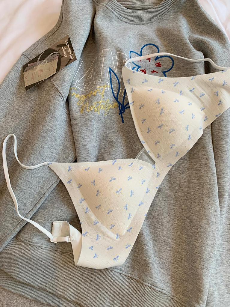 Sweet & Breathable Wire-Free Triangle Bra: Seamless, Thin Strap, Uplifting & Anti-Sagging Comfort for Women