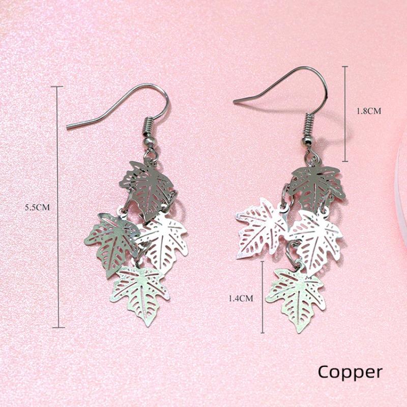 French New Style Fresh Leaf-shaped Tassel Earrings