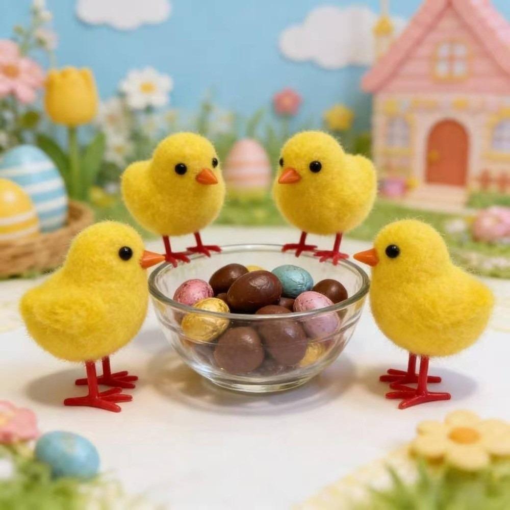 Realistic Easter Chick Figurine Flocking Mini Chicken Toy Cute Plush Chicken Ornament Home Decor