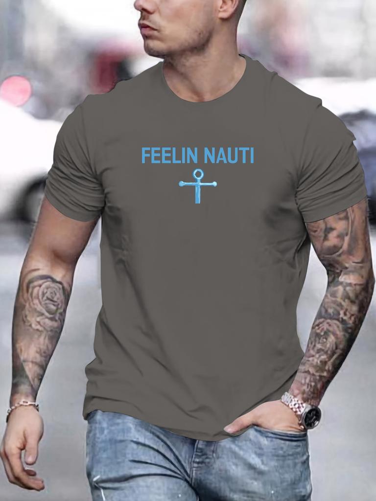 MEN FEELIN NAUTI pattern summer casual round neck short T-shirt