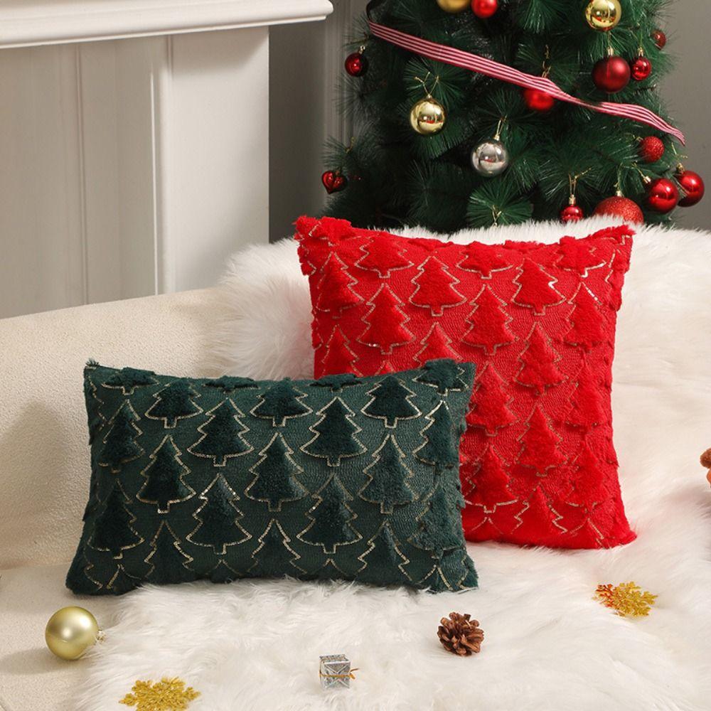 Green Throw Pillowcover INS Style Cushion Cover Christmas Plush Pillowcase Living Room/Office