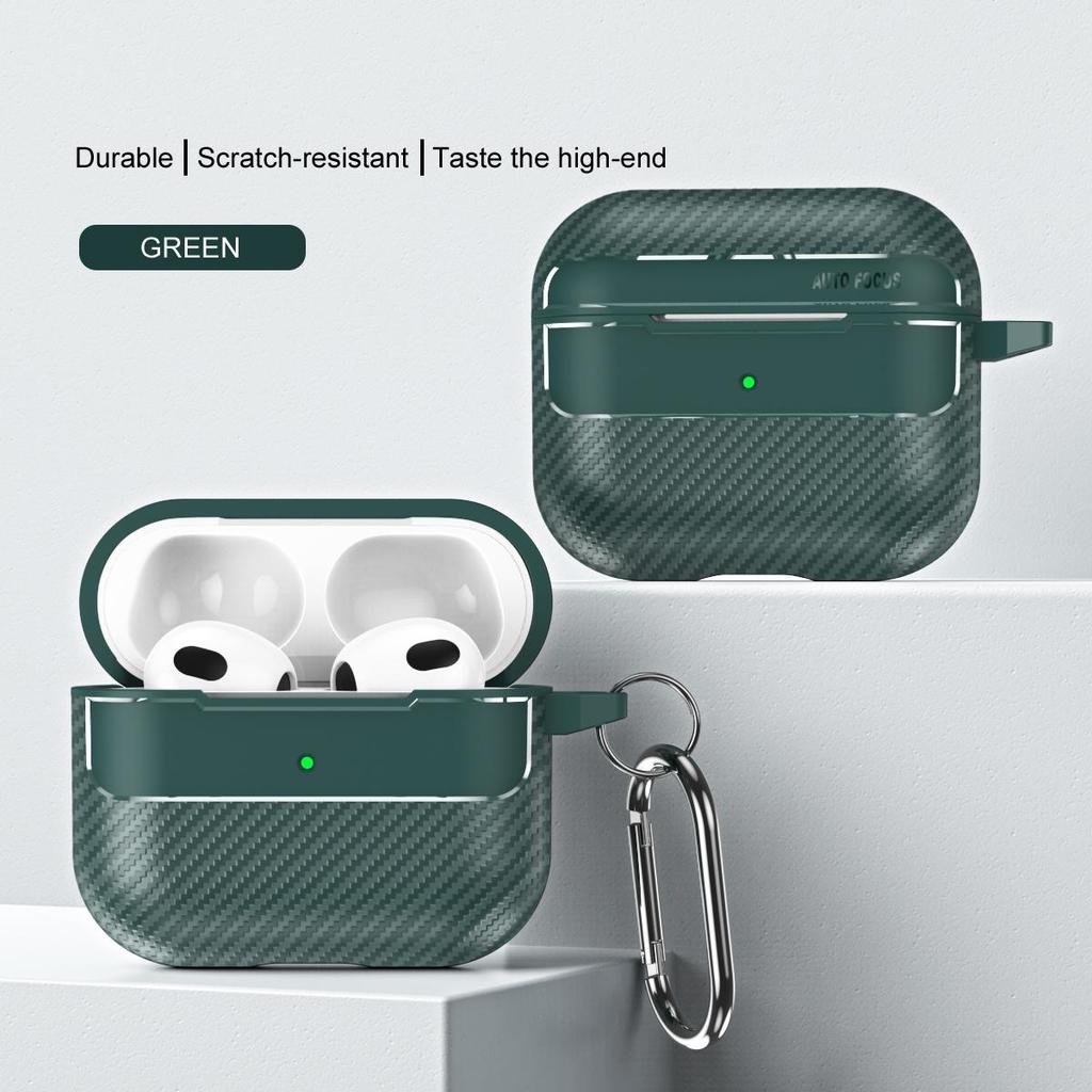Waterproof Carbon Fiber Texture Soft Silicone Earphone Case With Keychain Hook For Apple Airpods Pro 2 Generation 2nd Air Pods 3 Gen Shockproof Cover