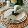 6 Pieces Farmhouse Style Wooden Bead Napkin Rings Adjustable with Tassel Napkin Buckle Handmade Napkin Holder Holiday Banquet