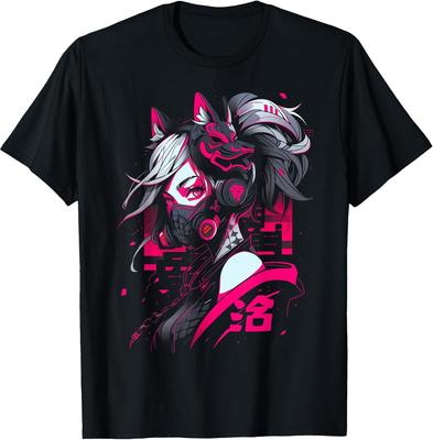 Kitsune Cyberpunk Aesthetic Techwear T-Shirt - Anime Manga Style