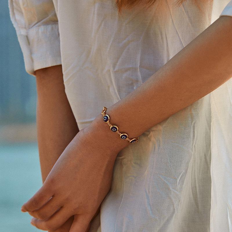 Vergoldetes blaues Nazar-Papierclip-Glied Verstellbares Armband