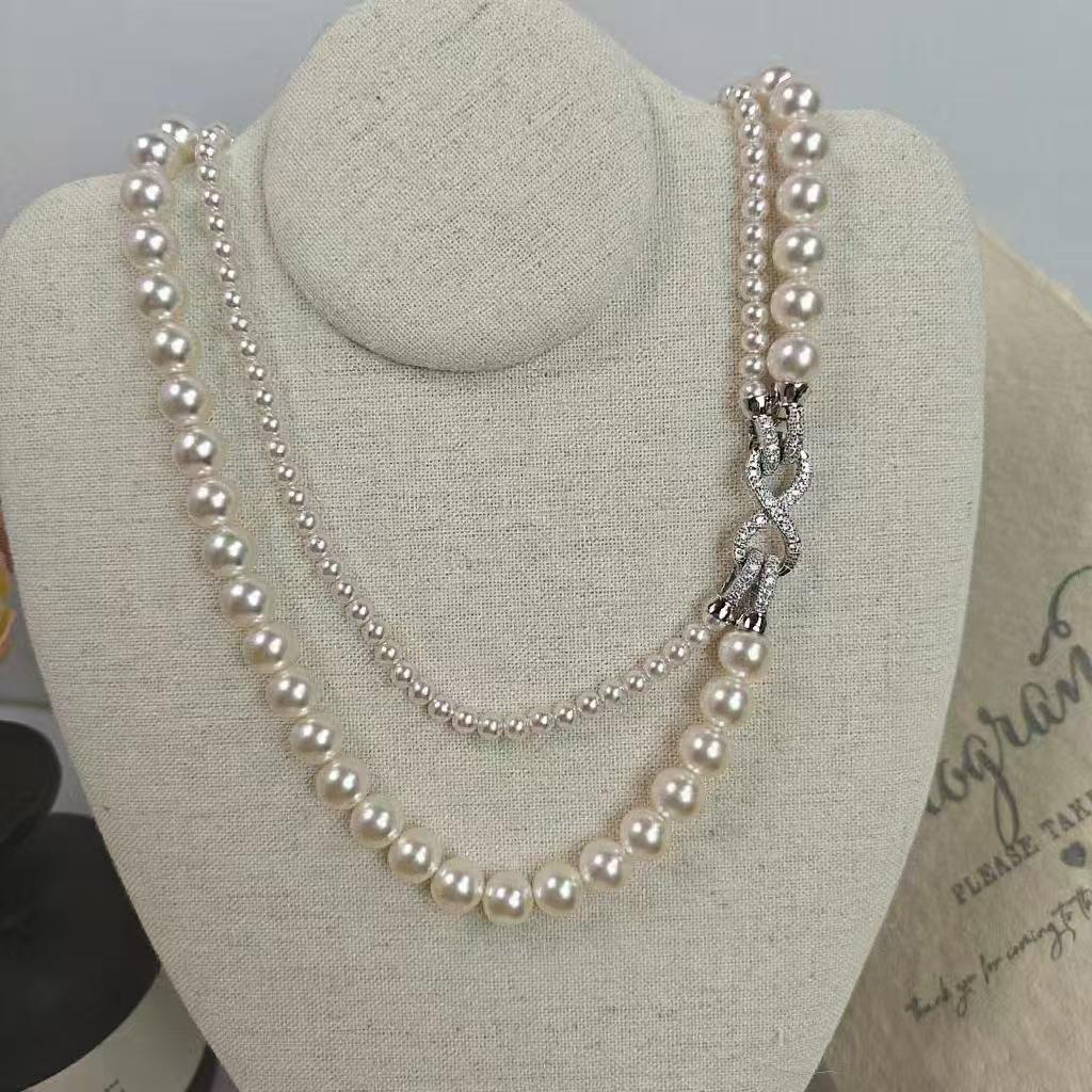 Shi Jiaman Women's Rose Pearl Layered Clavicle Necklace - Elegant Autumn/Winter Sweater Accessory