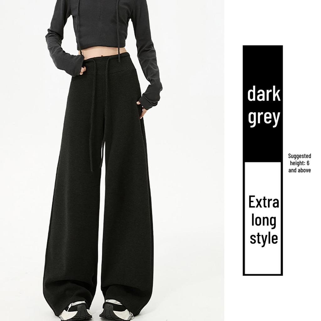 Women's Off-White Fleece-Lined Wide-Leg Pants, Autumn/Winter, Relaxed Fit, Casual, Good Drape, Straight Leg, Glutinous Rice Air Pants