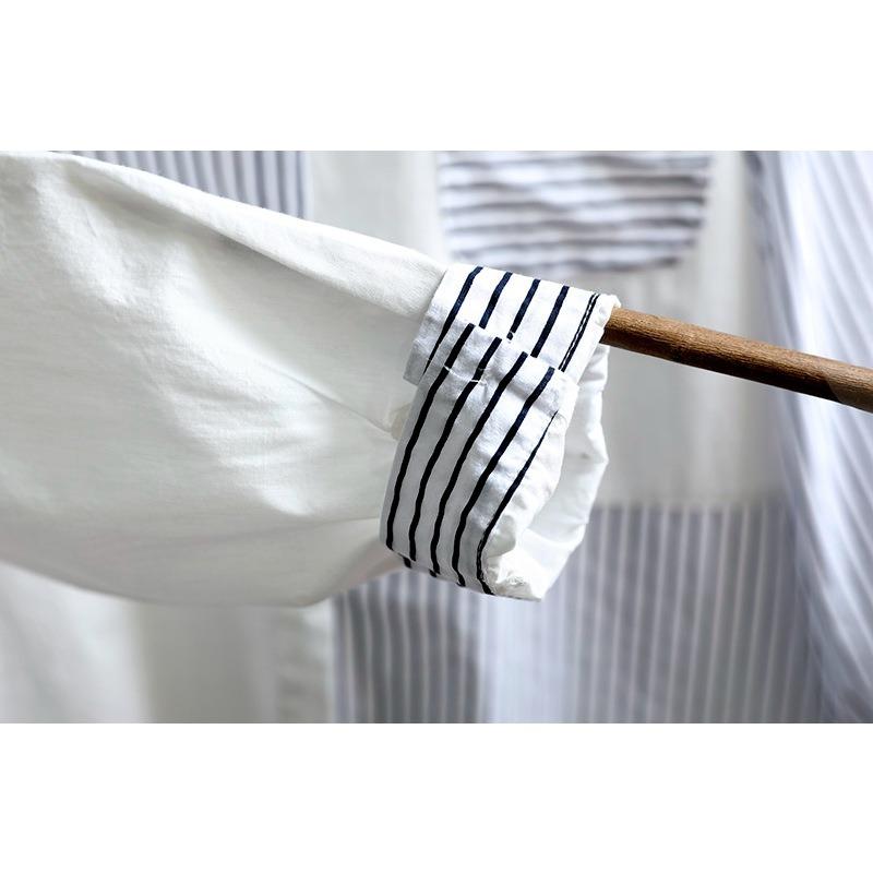 Striped Patchwork Cotton Long Sleeved Shirt for Women Loose Slimming Handmade Rabbit Pocket Single Breasted Shirt Blouses & Shirts