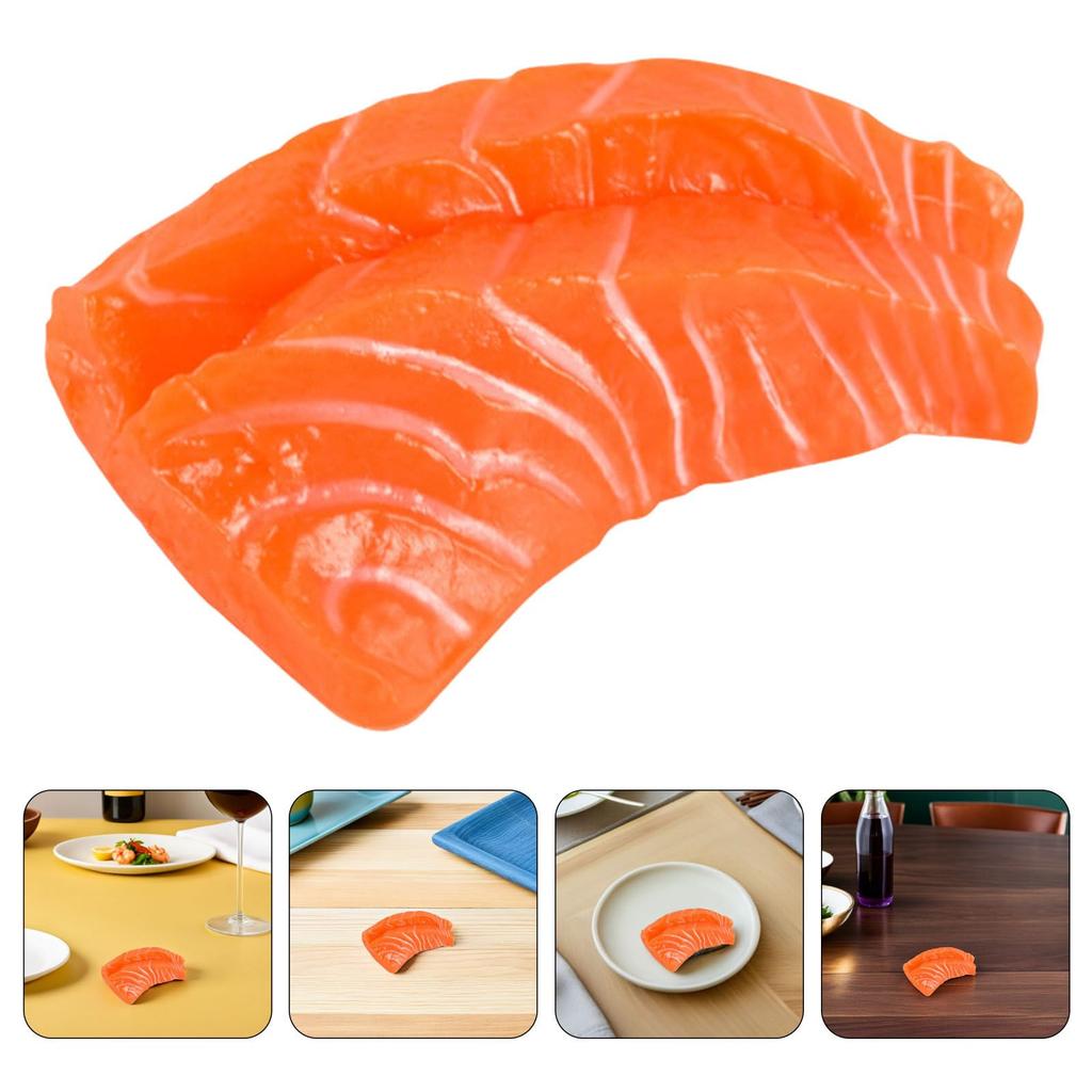 FRCOLOR Set of 3 Imitation Salmon PVC Realistic Sushi Food Model for Food Photography Restaurant Inches Slices, Display, Props, Decoration,