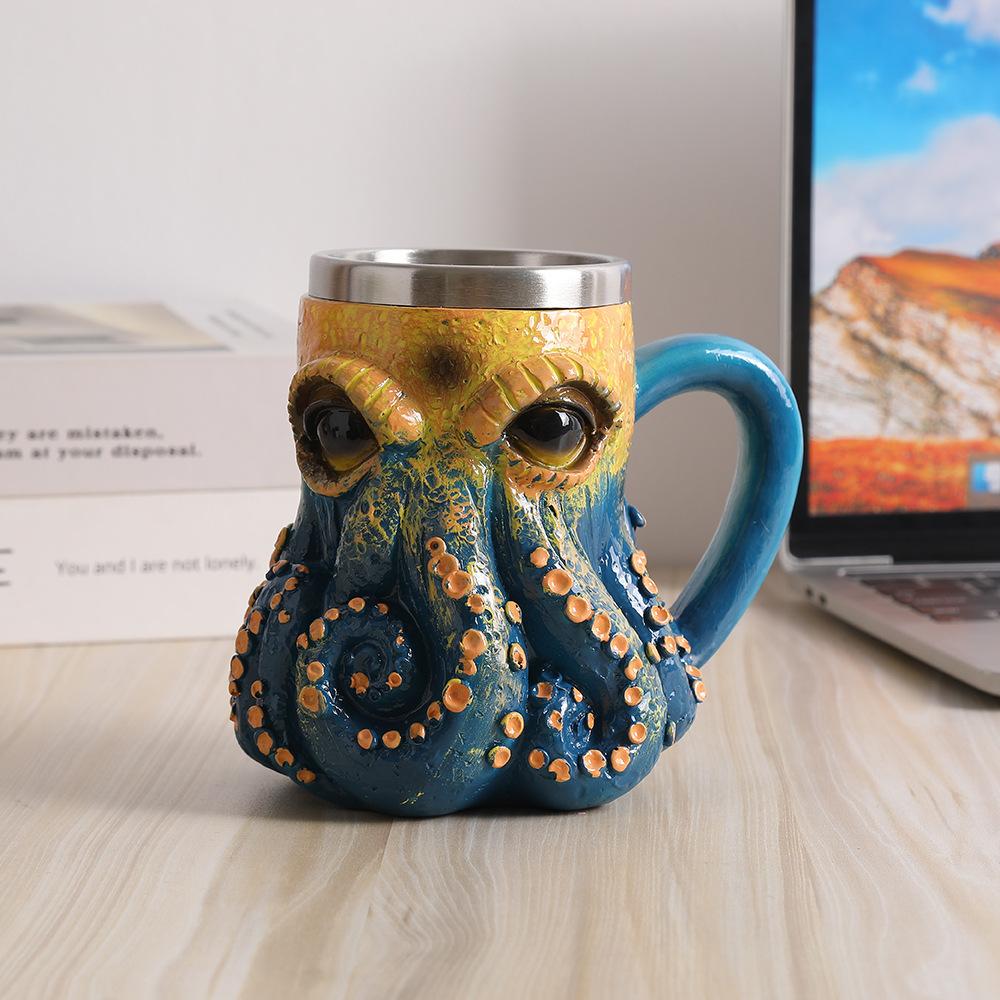 Dark Blue Octopus Coffee Cup Mug Underwater Theme Resin Craft Home Bedroom Tabletop Ornament New