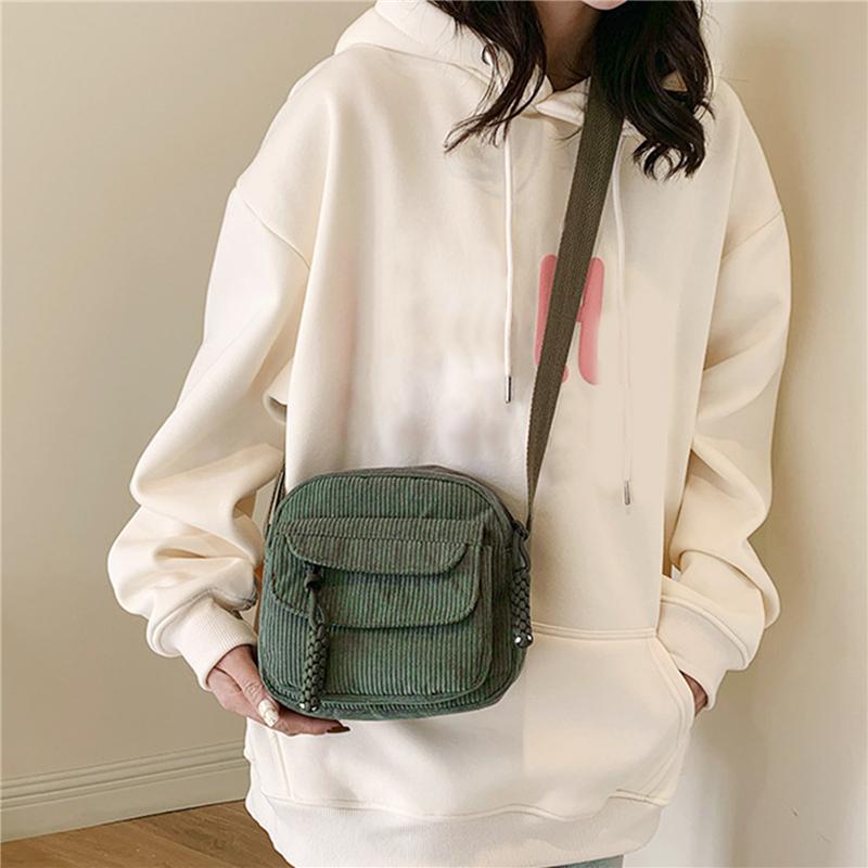 Corduroy Women's Small Shoulder Bag Teenager Girl Crossbody Bag Cute Tote Student Street Korean Harajuku Messenger Bags