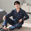 Air cotton sandwich pajamas men's autumn and winter thickened pure cotton long-sleeved men's winter thin padded large-size loungewear
