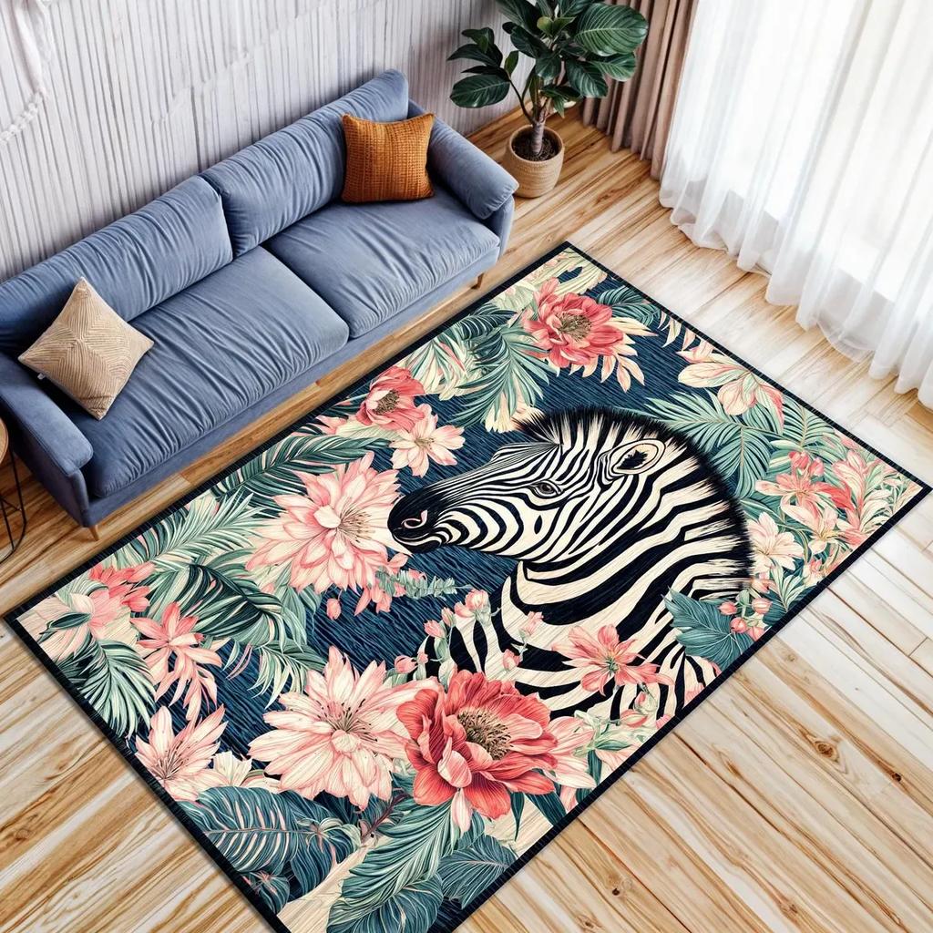 Blumen- und Bienen-Kunstteppich für Zuhause Wohnzimmer Schlafzimmer Küche Teppich Rutschfester Flanellteppich Maschinenwaschbare Fußmatte
