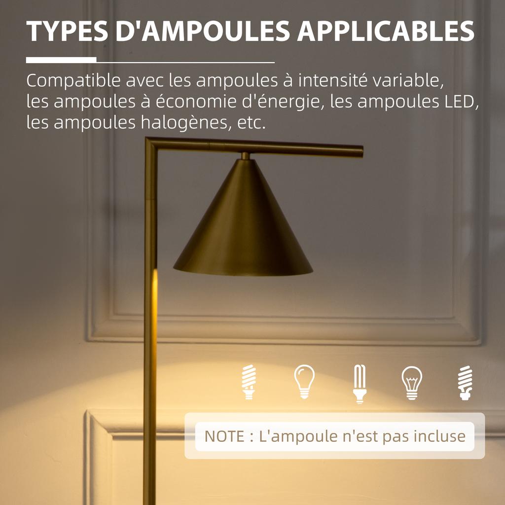 Floor Lamp for Living Room In Steel with Adjustable Conical Lampshade Marble Base 40W 35 X 26 X 153 Cm Gold