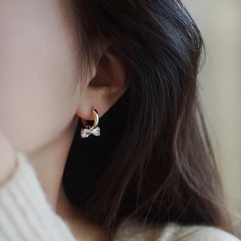 Elegant Literary Design Gold-Plated S925 Sterling Silver Bow Earrings for Women
