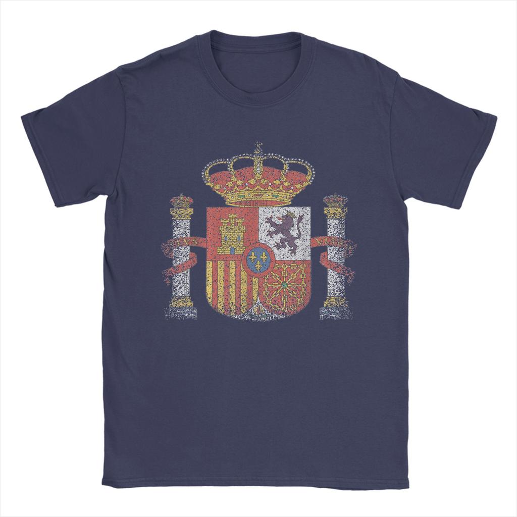 Mens TShirts Spain Coat of Arms Spanish Map Vintage Pure Cotton Tees Short Sleeve T Shirt Round Collar Clothing Gift Idea