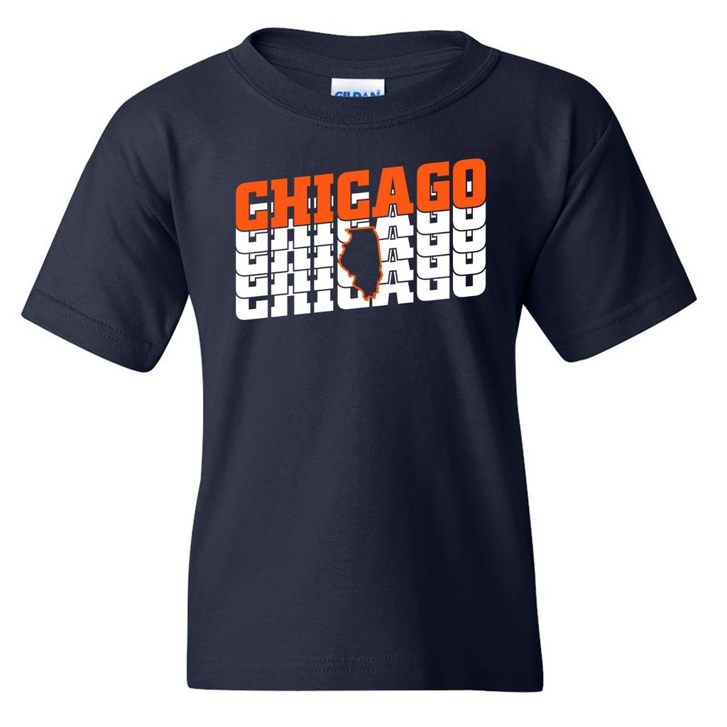 Chicago Retro Repeat - Sport Football City Team Classic Youth T Shirt - Navy